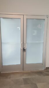 door with frosted windows for privacy